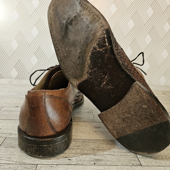 Saks Fifth Ave S5A Woven Leather Lace Up Oxford Dress Up Shoes Size 10.5 M 5889 - Picture 6 of 11